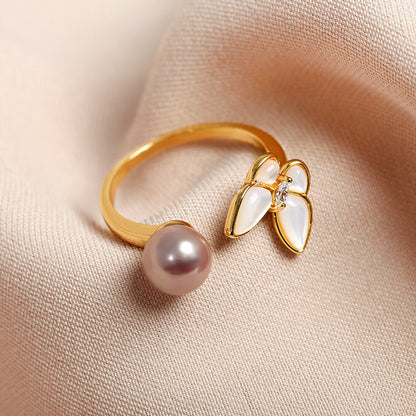 R516 Pearl & Shell Freshwater Pearl Rings | 14K Gold Plated