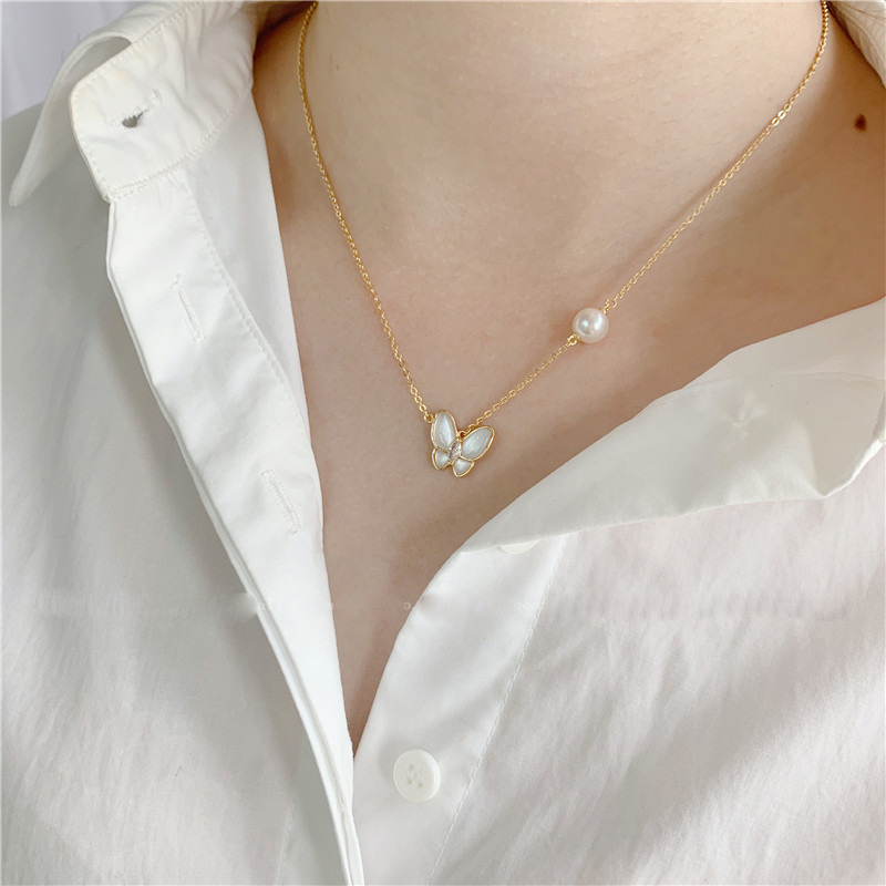 S302 Ensemble de colliers de perles d'eau douce papillon | Rempli d'or 14 carats
