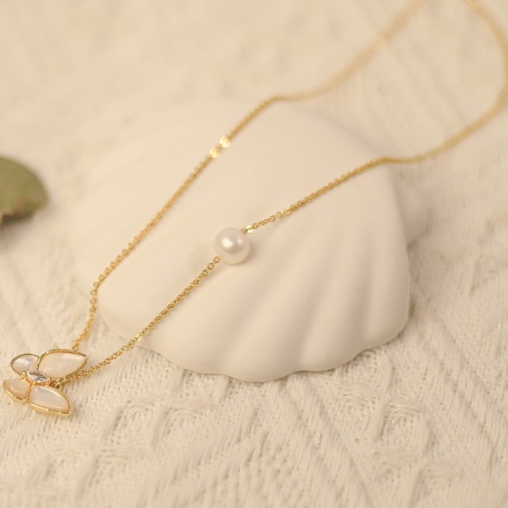 S401 Butterfly Freshwater Pearl Necklace Set | 14K Gold Filled