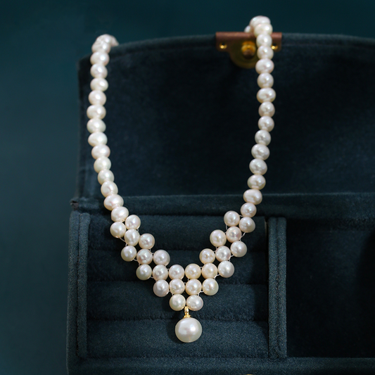 V901 Beaded Freshwater Pearl Necklace | Gold Plated